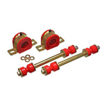 Red 32mm Energy Suspension Hyper-Flex polyurethane sway bar bushings and brackets for 1994-2001 Dodge Ram.