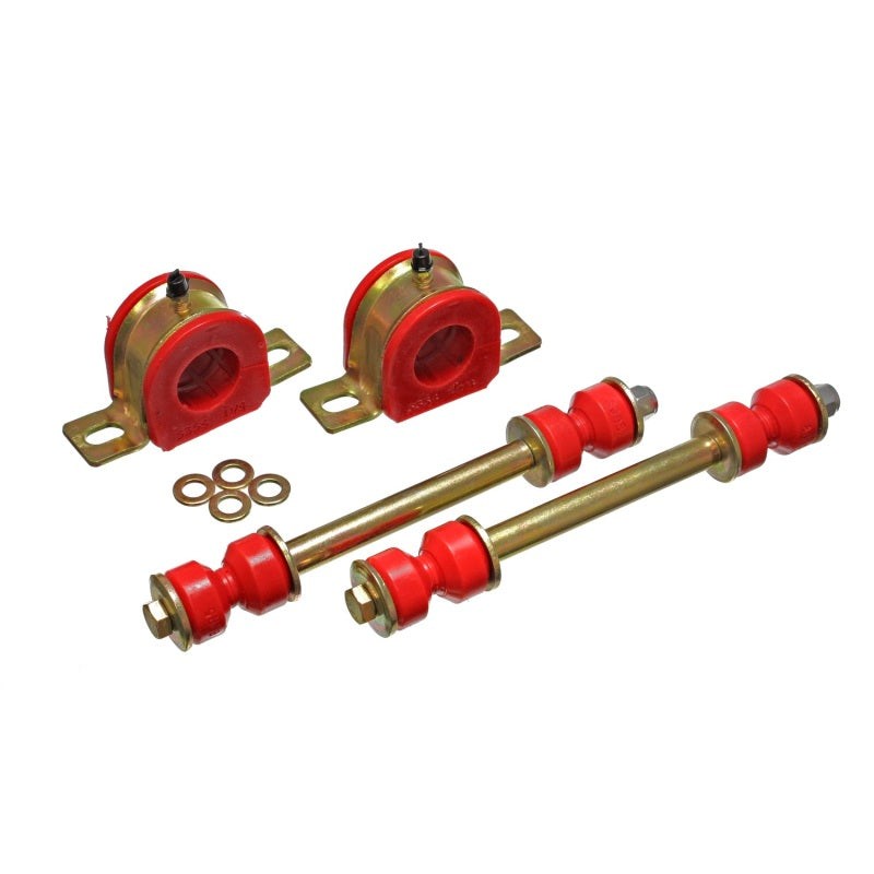 Red 32mm Energy Suspension Hyper-Flex polyurethane sway bar bushings and brackets for 1994-2001 Dodge Ram.