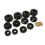 Black Energy Suspension Hyper-Flex polyurethane body mount components for 1973-1979 Ford F-Series trucks.