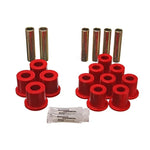 Red Energy Suspension Hyper-Flex polyurethane rear leaf spring bushings for 1980-1996 Ford trucks.