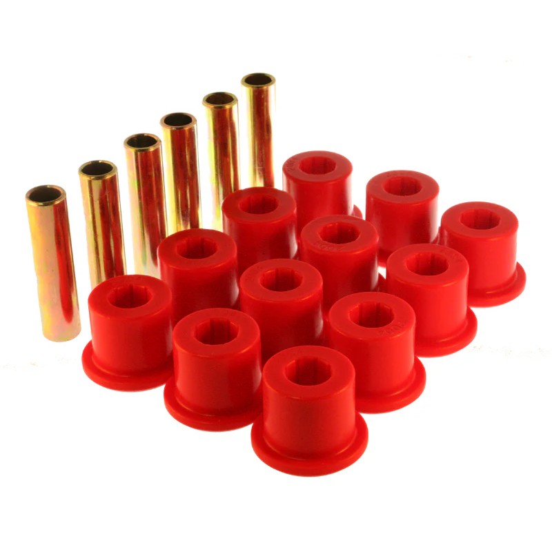 Red Energy Suspension Hyper-Flex polyurethane rear spring bushings for 1967-1987 GM trucks and SUVs.