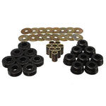 Energy Suspension black Hyper-Flex polyurethane body mount bushings with zinc-plated steel hardware for Chevrolet Corvette.