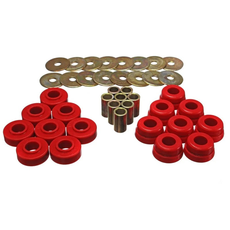 Red Energy Suspension Hyper-Flex polyurethane body mount bushings and hardware for 1973-1982 Chevrolet Corvette
