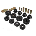 Black Energy Suspension Hyper-Flex polyurethane cab mount bushings with zinc-plated steel hardware.