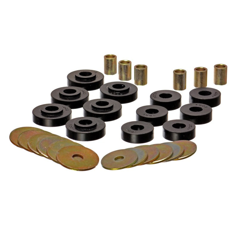 Black Energy Suspension Hyper-Flex polyurethane body mount set with steel rings for 1963-1969 Chevrolet Corvette.