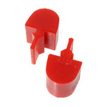 A pair of Energy Suspension red polyurethane pull-thru style suspension bump stops with a pointed snubber design.