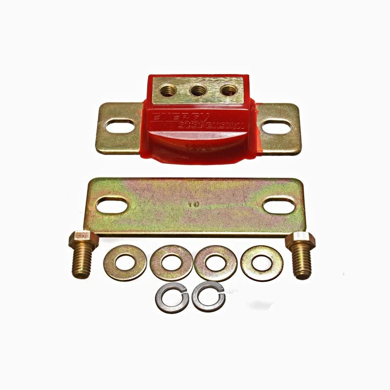Red Energy Suspension short profile polyurethane transmission mount with internal safety interlock hardware.