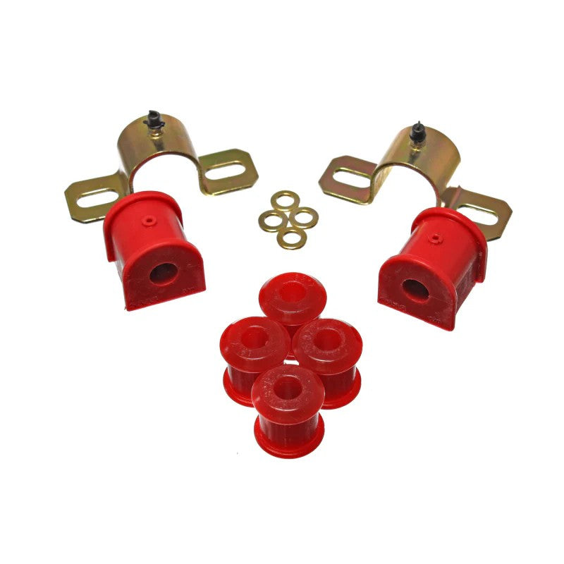 Energy Suspension red polyurethane 16mm rear sway bar bushings for 1987-2006 Jeep Wrangler.