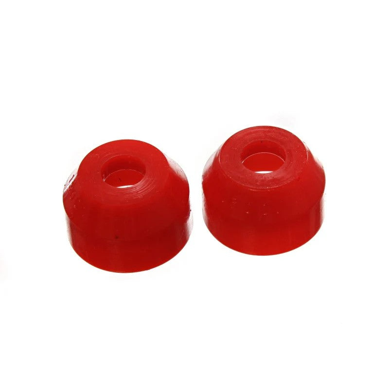 Set of two red Energy Suspension Hyper-Flex polyurethane front ball joint dust boots.