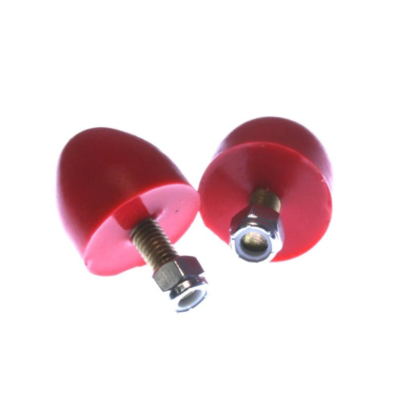 Two red bullet-shaped Energy Suspension Hyper-Flex polyurethane small general purpose bump stops