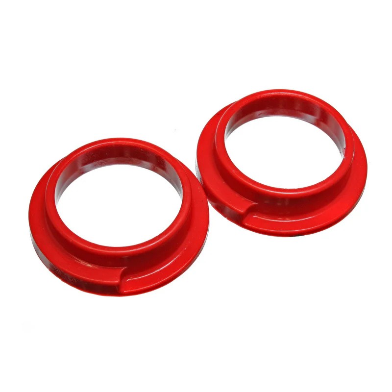 Red Energy Suspension Hyper-Flex polyurethane coil spring isolators, 3 inch ID by 4 5/16 inch OD, set of two.