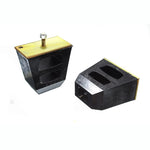 Two black Energy Suspension 4.5 inch tall universal polyurethane bump stops with integrated metal mounting plates.