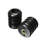 Black polyurethane progressive rate bump stop with a threaded mounting stud.