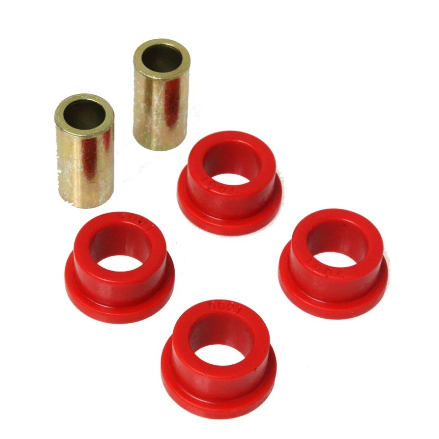 Red Energy Suspension 9.9107R polyurethane link flange bushing showing the flanged edge and center bore.