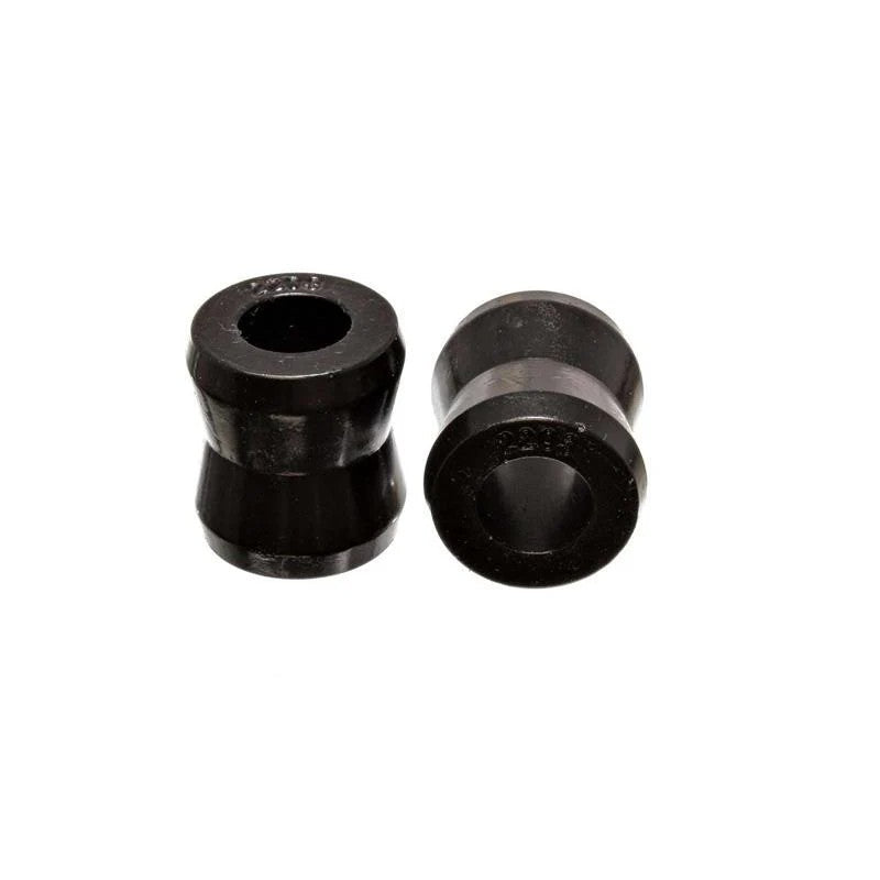 Four red Energy Suspension Hyper-Flex polyurethane shock tower bayonet bushings with 3/8 inch ID.