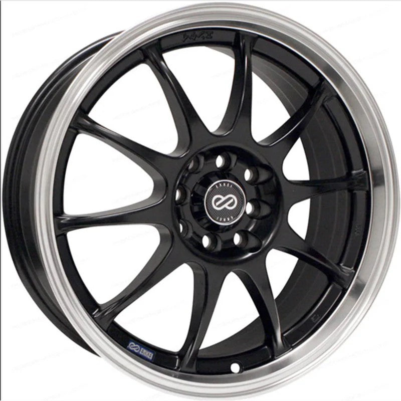 Enkei J10 10-spoke 16x7 wheel in matte black finish with a polished machined lip