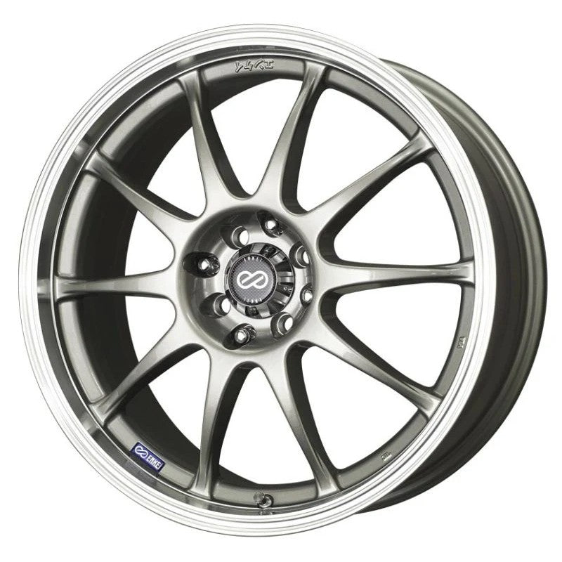 Enkei J10 ten-spoke wheel in silver paint finish with machined lip