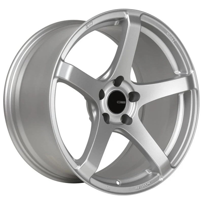 Enkei Kojin five-spoke 18x8 wheel in Matte Silver finish with 5x114.3 bolt pattern and 40mm offset