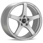 Enkei Kojin 5-spoke matte silver wheel, 18x9.5 size with 30mm offset and 5x114.3 bolt pattern.