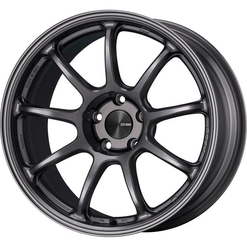 Enkei PF09 nine-spoke racing wheel in Dark Silver finish, 18x9.5 size