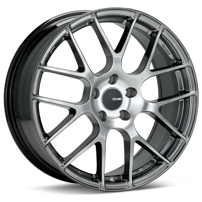 Enkei Raijin multi-spoke alloy wheel in Hyper Silver finish, 18x8.5 size with 5x114.3 bolt pattern.