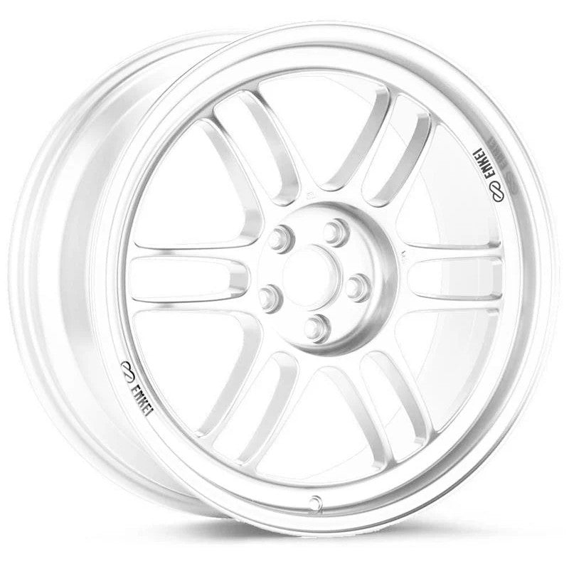 Enkei RPF1 twin-spoke 17x9 wheel in Vanquish White finish with a 5x114.3 bolt pattern