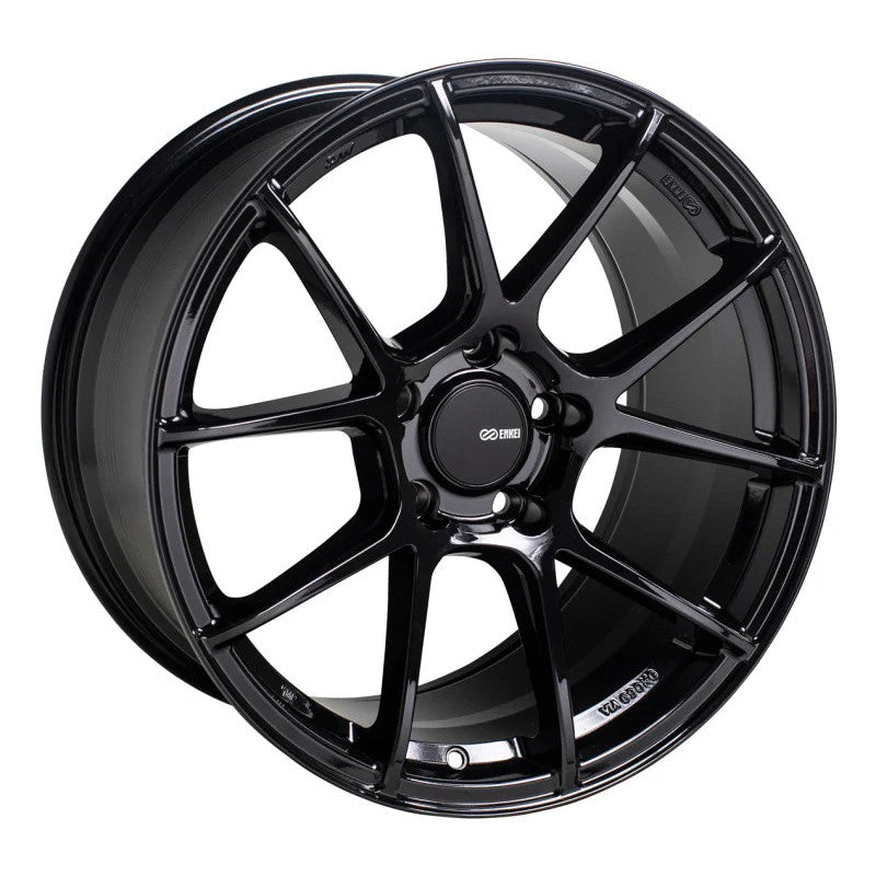 Enkei TS-V multi-spoke wheel in gloss black finish, 18x9.5 size with 5x120 bolt pattern.