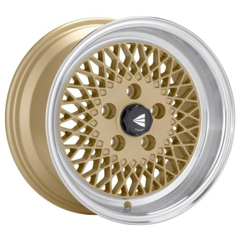 Enkei92 Classic Series 15x8 gold mesh wheel with deep lip and 4x100 bolt pattern