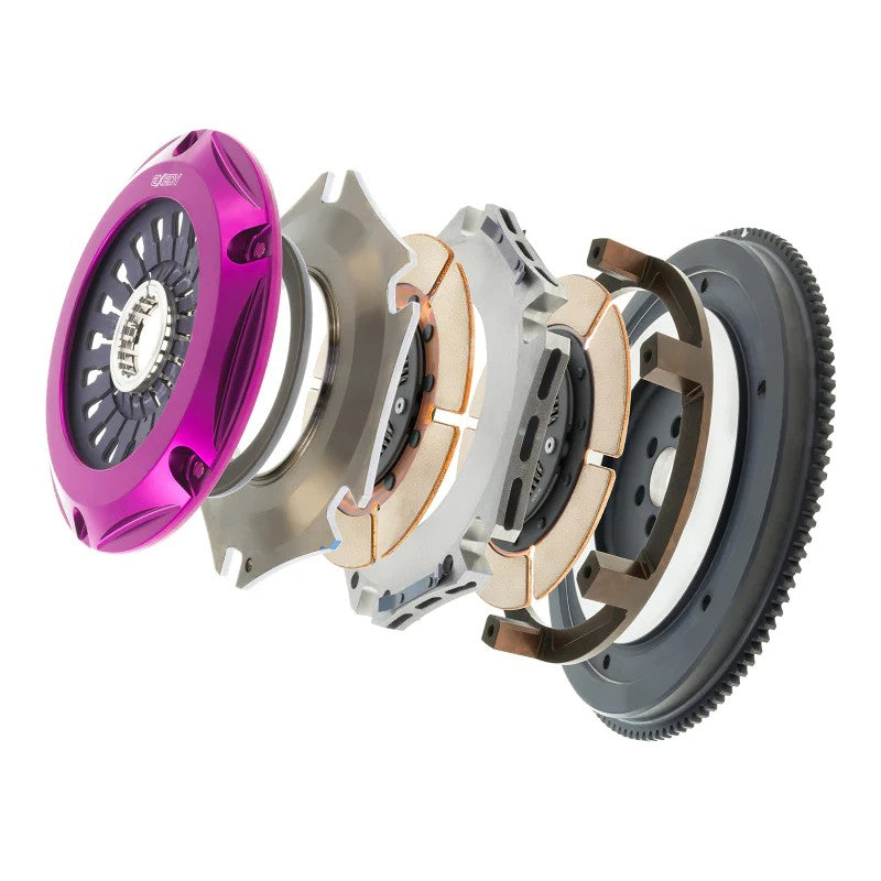 Exedy Hyper Twin multi-plate cerametallic clutch kit with forged aluminum cover and chromoly flywheel for Skyline GT-R.