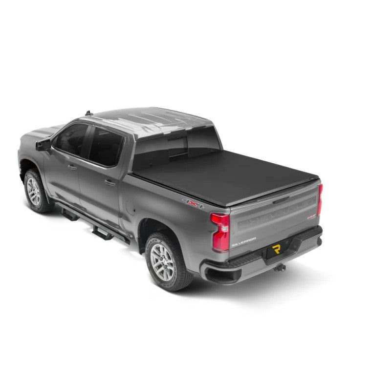 Extang Trifecta e-Series soft folding tonneau cover installed on a 5ft truck bed showing the textured black vinyl finish.