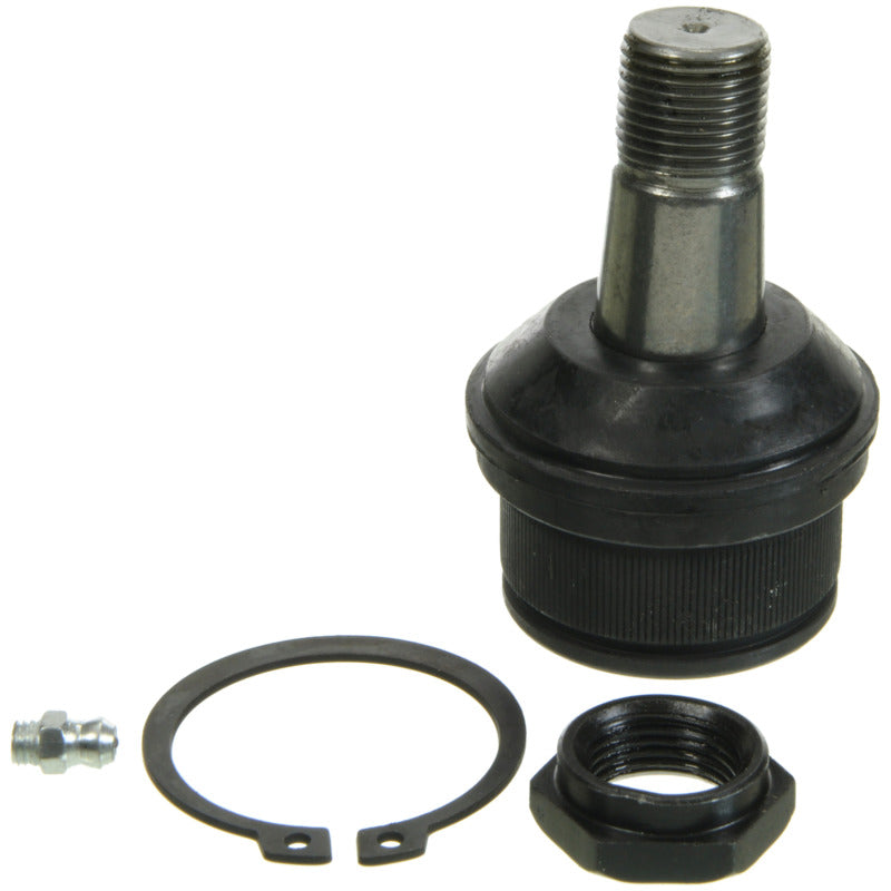 Front lower ball joint featuring heavy-duty steel construction and a protective rubber dust boot.