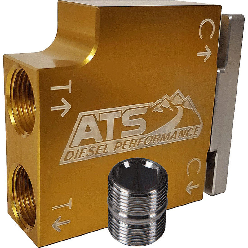 ATS Diesel aluminum transmission thermal bypass valve upgrade for 2019 and newer Ram 6.7L Cummins trucks.