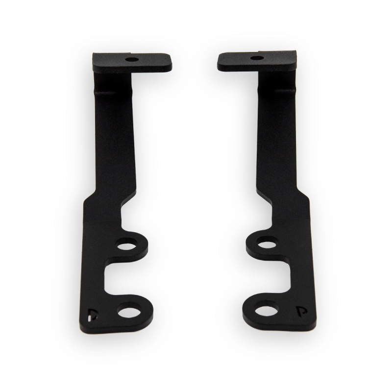 Black powder-coated laser-cut steel ditch light mounting brackets for the 2024+ Toyota Tacoma.