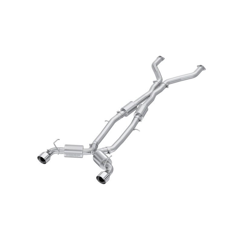 MBRP Armor Pro T304 stainless steel cat-back exhaust system with dual 3-inch pipes and 5-inch polished tips for Nissan Z.