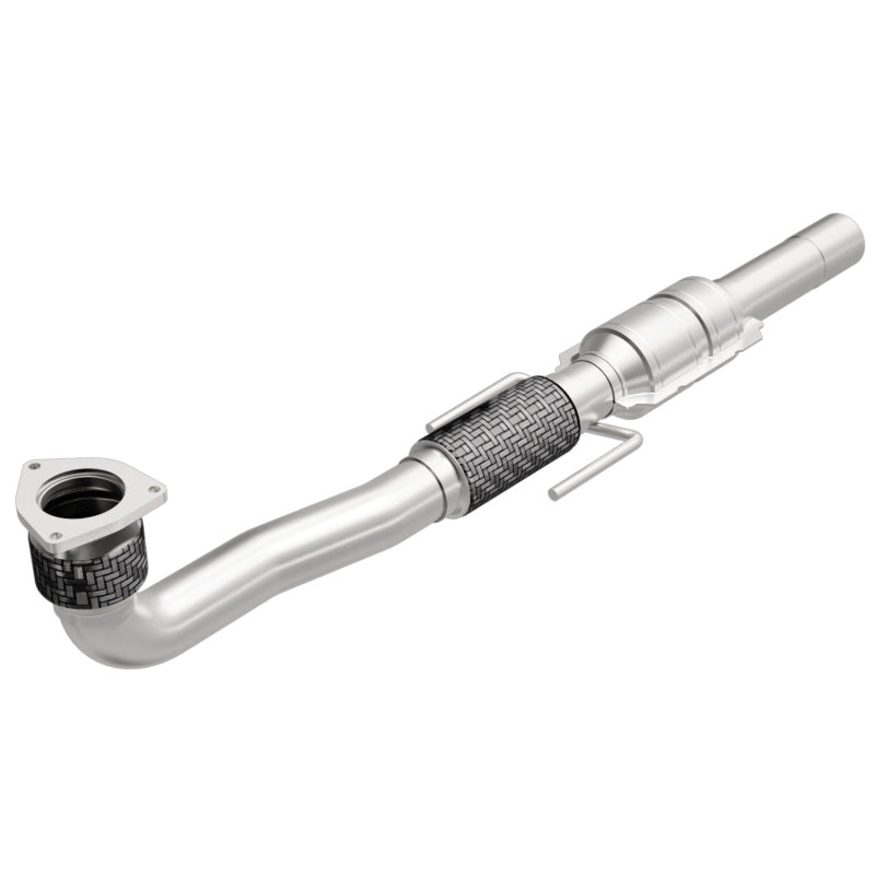 MagnaFlow 24214 stainless steel direct-fit catalytic converter with mandrel-bent tubing and barbed exhaust hangers.