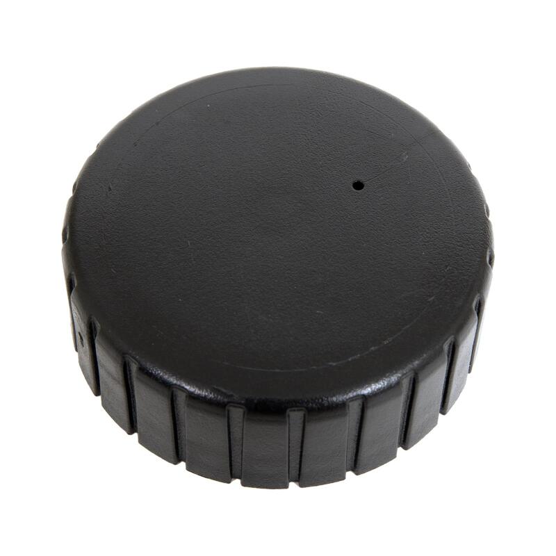 Black AEM vented replacement cap for water methanol injection reservoirs with ridged grip edges.