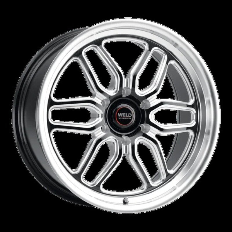 Weld Racing Laguna 6 Drag wheel in Gloss Black Milled finish 20x10 size with 6-lug bolt pattern.