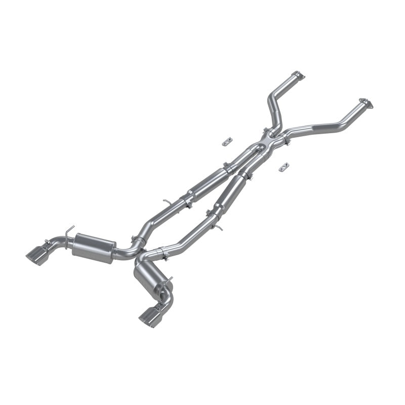 MBRP Armor Pro Series T304 stainless steel cat-back exhaust system with dual 4.5-inch tips and 3-inch mandrel-bent tubing.