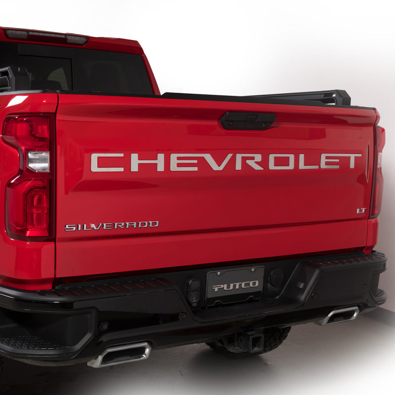 Stamped stainless steel CHEVROLET tailgate emblem letters for 2019-2026 Chevrolet Silverado trucks.