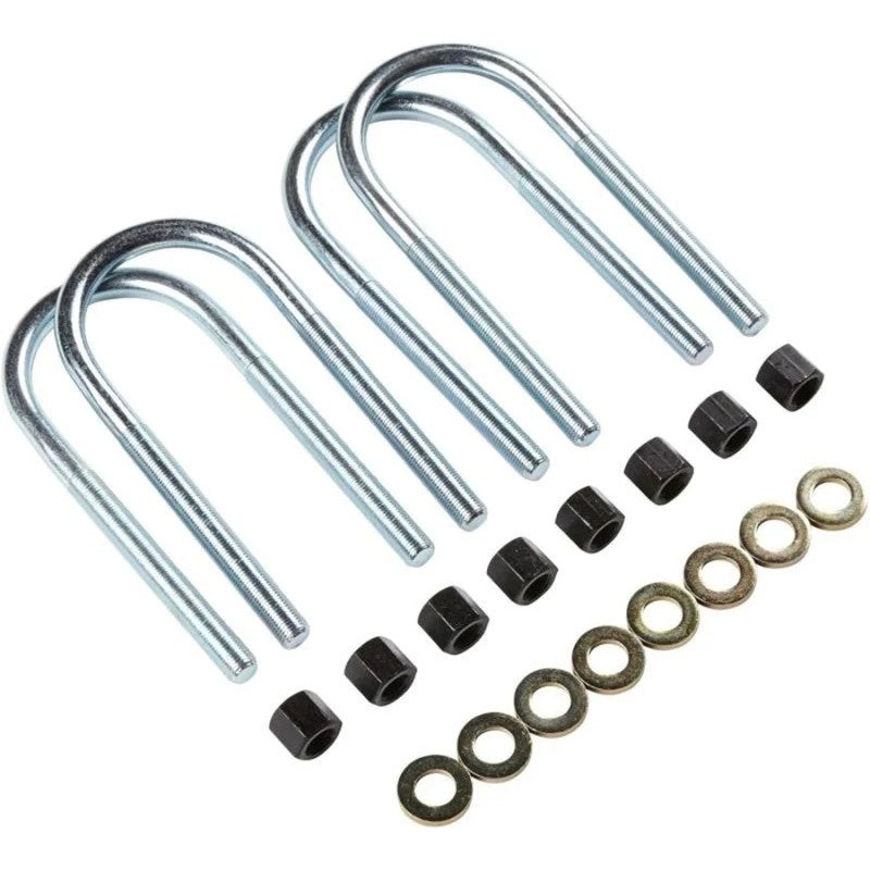 Fabtech round U-bolt set with nuts and washers, 5/8-18 thread and 12-inch length for Ford Super Duty axle.