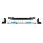 Fabtech Dual Performance Steering Stabilizer kit with white cylinders and black heavy-duty mounting brackets for Ford F-150.