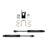 Fabtech FTS8046 Dual Stealth Opposing Steering Stabilizer Kit with black shocks and heavy-duty mounting brackets.