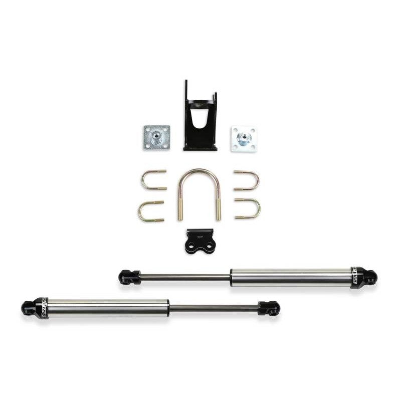 Fabtech dual steering stabilizer kit with Dirt Logic 2.25 shocks and heavy duty brackets for Ford Super Duty