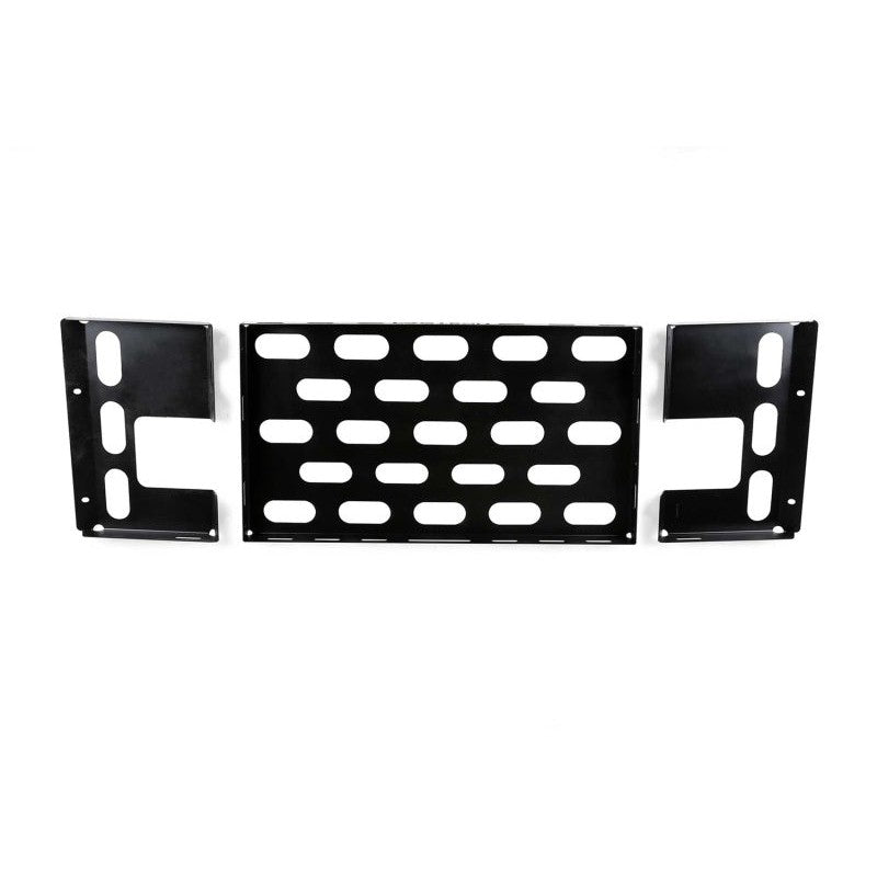 Tactical black steel Fabtech interior cargo rack for 2018-2026 Jeep Wrangler JL showing tie-down slots
