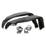 Fabtech FTS24212 front steel tube fenders in textured black with LED lighting for 2018-2026 Jeep Wrangler and Gladiator.