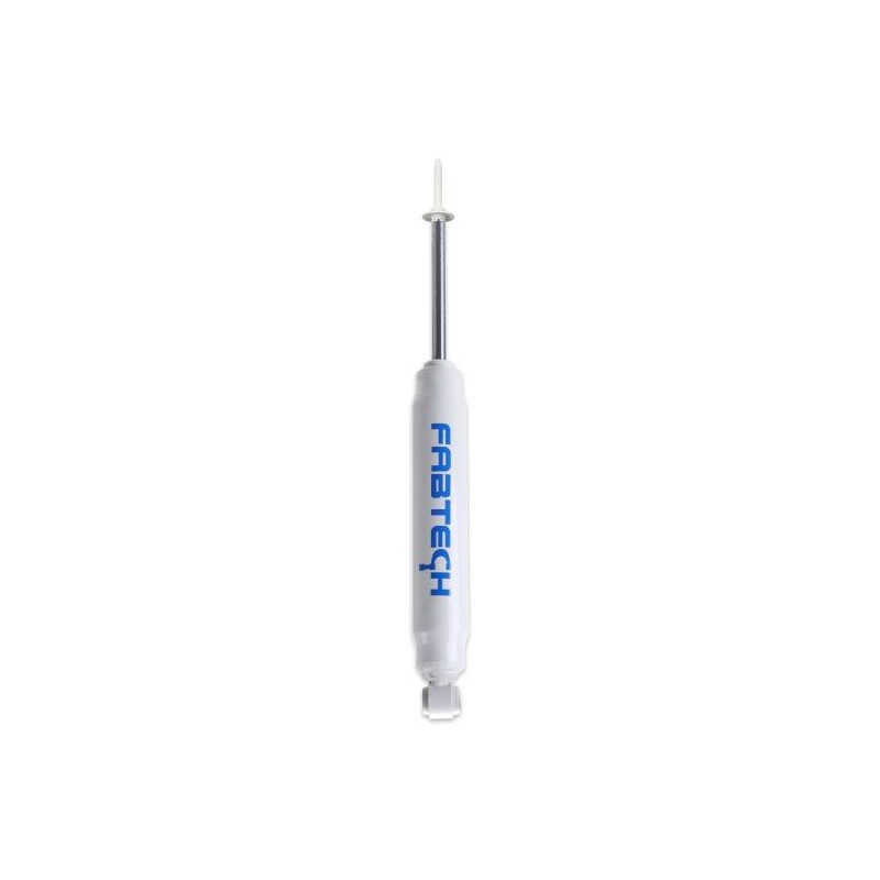 Fabtech Performance Series twin-tube rear shock absorber with hardened chrome piston rod and polyurethane bushings.