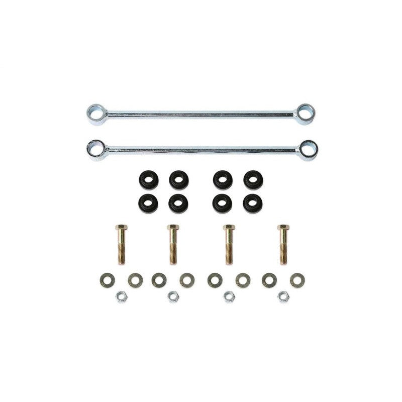 Fabtech FTS22276 extended rear sway bar end links and installation hardware for 8-inch lifted Ford Super Duty trucks.