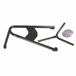 Black MIG-welded 1.25-inch steel angled spare tire mount for truck bed installation