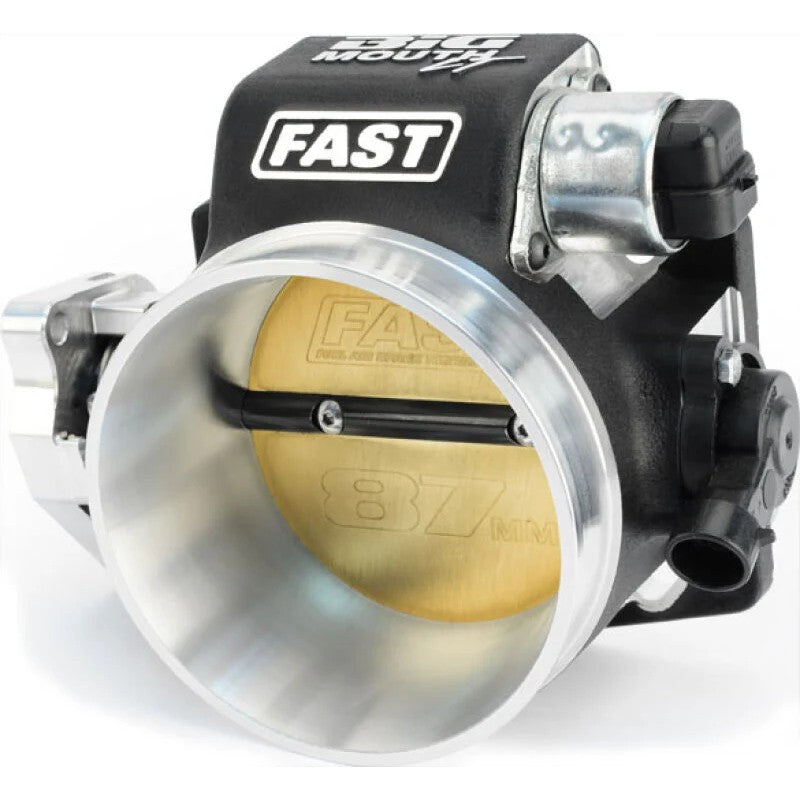 FAST Big Mouth LT 87mm billet aluminum throttle body with black wrinkle powder coating for Chrysler and Dodge HEMI engines.