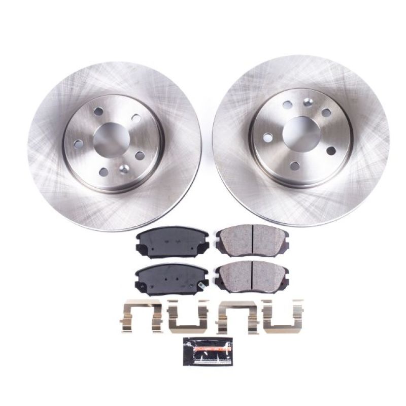 Power Stop KOE5334 Z17 Autospecialty kit with two mill-balanced front rotors and a set of ceramic brake pads with hardware.